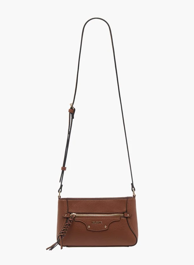 سيليست Womens Textured Crossbody Bag With Zip Closure And Braided Accent