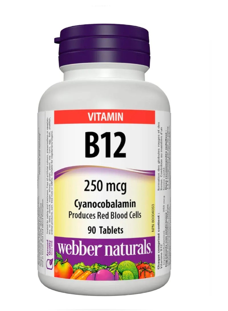 WEBBER ويببر ناتشورالز فيتامين ب12 ساينوكوبالامين أقراص 90