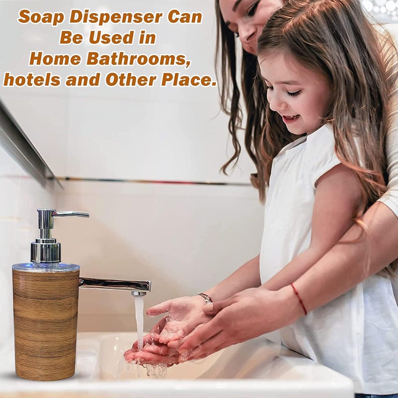 SHENRON Liquid Soap Dispenser for Bathroom with Pump, Dish Soap Dispenser for Kitchen Sink, Refillable Countertop, Hand Soap Dispenser for Shower 250ml Dispenser Wood Plastic Soap/Shampoo/Lotion Pack of 1 - Image 3
