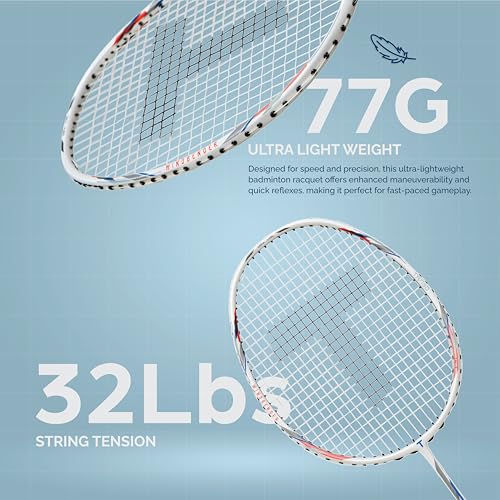 TANSO Windbender Full Graphite Ultra Light Weight Carbon Fibre Strung Badminton Racket (32 Lbs Tension, 680 mm Long, 77 Grams, Strung with Premium Strings and Full Racquet Cover) - Image 2
