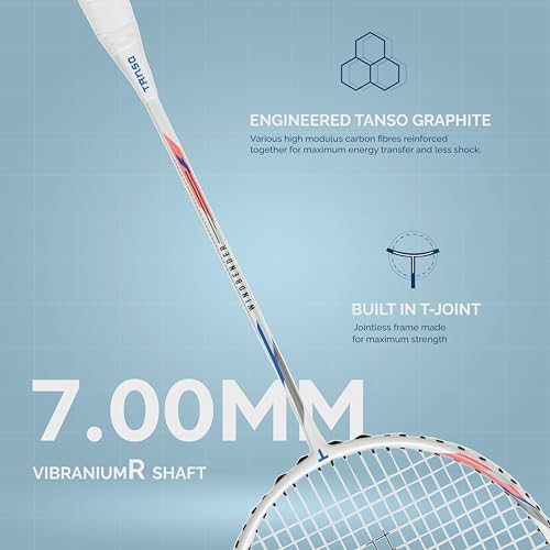 TANSO Windbender Full Graphite Ultra Light Weight Carbon Fibre Strung Badminton Racket (32 Lbs Tension, 680 mm Long, 77 Grams, Strung with Premium Strings and Full Racquet Cover) - Image 4