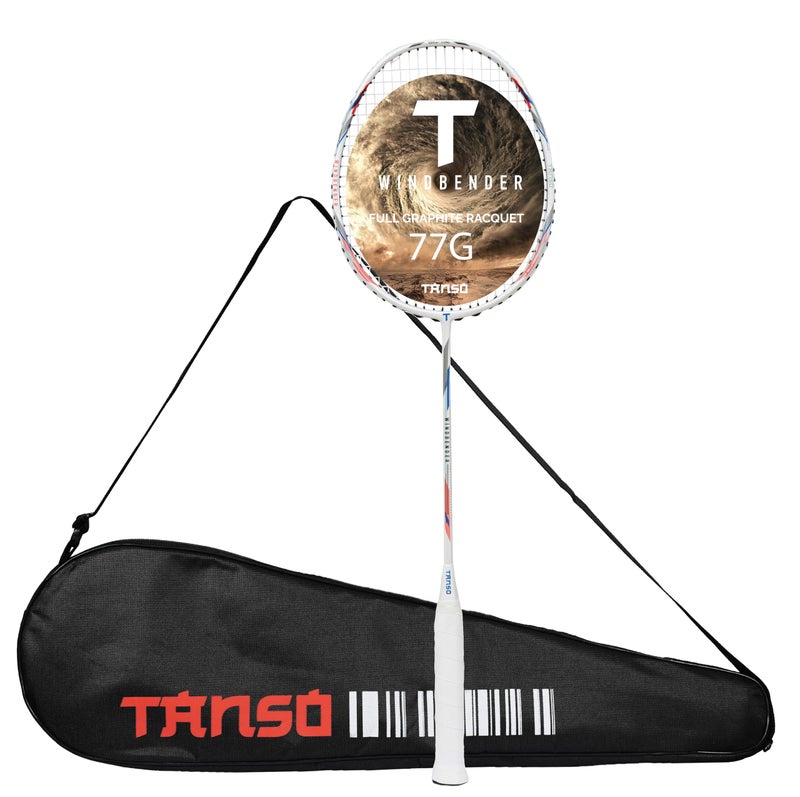 TANSO Windbender Full Graphite Ultra Light Weight Carbon Fibre Strung Badminton Racket (32 Lbs Tension, 680 mm Long, 77 Grams, Strung with Premium Strings and Full Racquet Cover) - Image 1