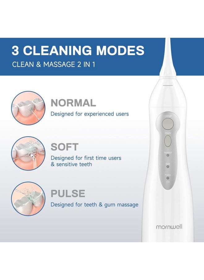 Mornwell Water Flosser Cordless, Mornwell Water Flossers for Teeth - 300ML Tank and 4 Jet Tips, 3 Modes Portable Dental Oral Irrigator, Braces Care, Rechargeable Waterproof Portable Water Flosser, White  - Image 4