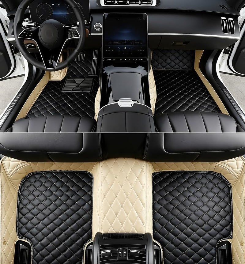 OVINIX Artificial Leather Car Floor Mats Fit for Hyundai Elantra 2007-2010- Tailored, All-Weather,Easy to Clean， Premium Interior Protection (Beige and Black) - Image 1