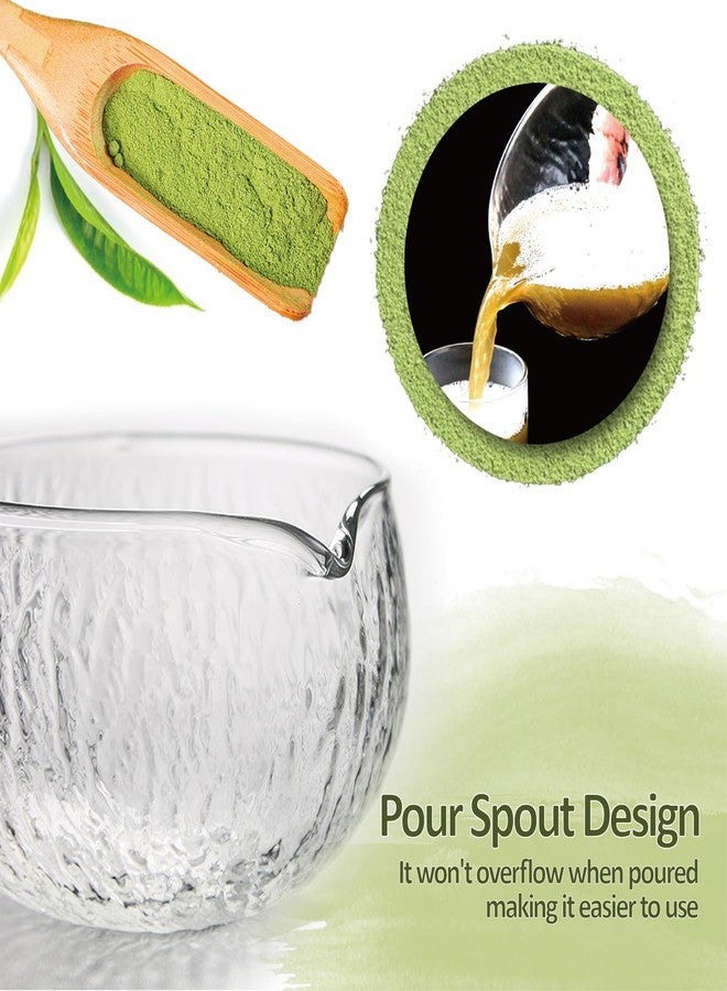 CAMATET Matcha Bowl and Whisk Holder Set, Glass Matcha Bowl with Spout, Ceremonial Mixing Chawan, Clear Traditional Japanese Matcha Kit for Tea/Matcha Powder/Soup - Hammer Pattern - Image 3