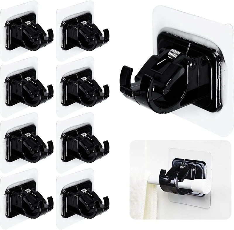 Kepptal Curtain Rod Bracket No Drilling No Drill Curtain Rod Brackets Self Adhesive Curtain Rod Holder Hooks for Bathroom Kitchen Home Bathroom and Hotel Black 4 Pcs - Image 2