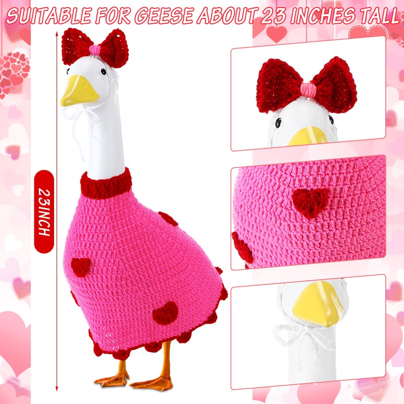 Abbylike 1 Set Valentine's Day Porch Goose Outfit Knitted Love Heart Yard Goose Costume Clothes Fits Large 23'' Cement for Happy Valentine's Day Garden Pathway Statue Romantic Decor - Image 3