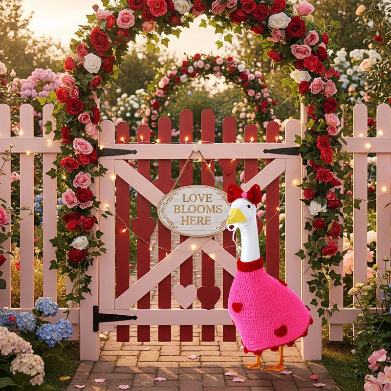 Abbylike 1 Set Valentine's Day Porch Goose Outfit Knitted Love Heart Yard Goose Costume Clothes Fits Large 23'' Cement for Happy Valentine's Day Garden Pathway Statue Romantic Decor - Image 5