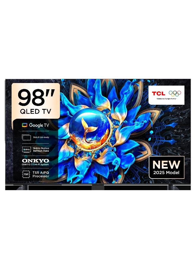 تي سي إل تلفاز ذكي 98 بوصة 4K QLED ملون كريستال كوانتم HDR 10+ للألعاب جوجل TV، معدل تحديث أصلي 144Hz، نظام ONKYO 2.1 Hi-Fi، دولبي أتموس، MEMC، ماستر الألعاب، (طراز 2025) - Image 1