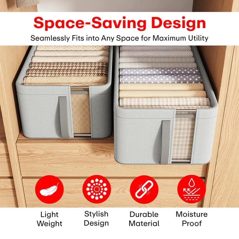 Prime Pick Storage Box Foldable Oxford Cloth Organizer Breathable Easy Clean Space Saving Wardrobe Storage Bin for Clothes with Handles Grey Medium Size Pack of 6 - Image 5