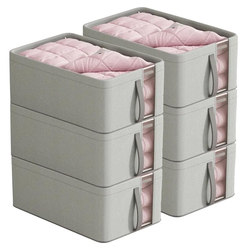 Prime Pick Storage Box Foldable Oxford Cloth Organizer Breathable Easy Clean Space Saving Wardrobe Storage Bin for Clothes with Handles Grey Medium Size Pack of 6 - Image 1