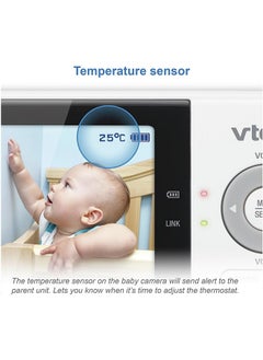vtech شاشة فيديو Fix Cam مقاس 2.8 بوصة بدقة 270 بكسل مع إضاءة ليلية وبطارية 800 مللي أمبير في الساعة باللون الأبيض  - Image 4