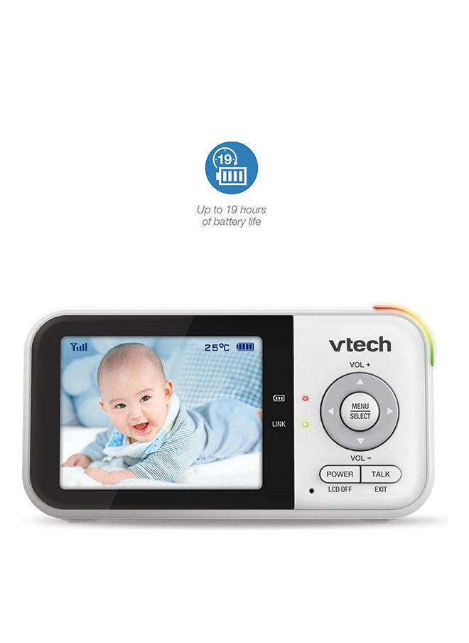vtech - شاشة فيديو Fix Cam مقاس 2.8 بوصة بدقة 270 بكسل مع إضاءة ليلية وبطارية 800 مللي أمبير في الساعة باللون الأبيض - Image 1