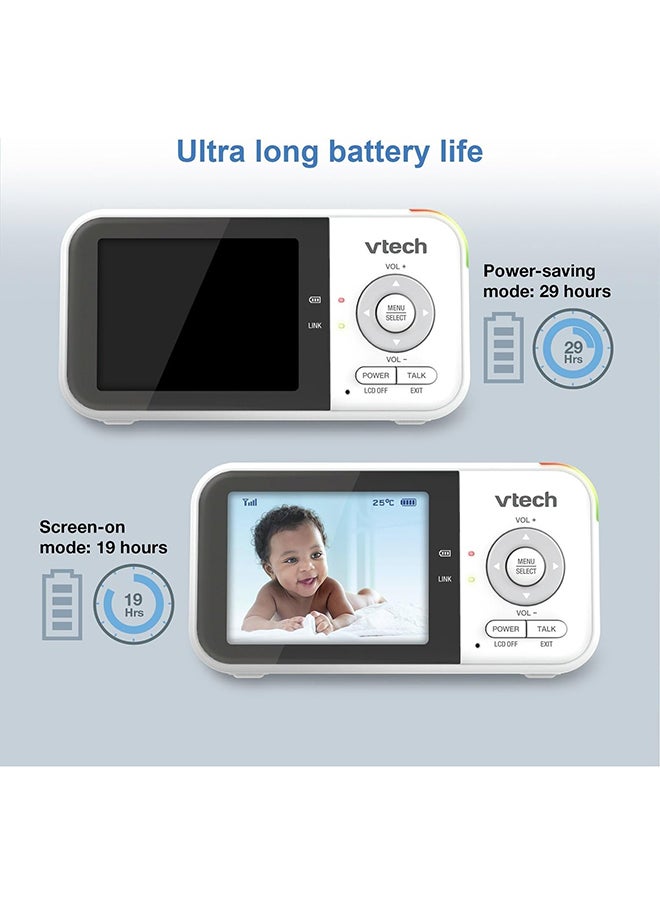 vtech - شاشة فيديو Fix Cam مقاس 2.8 بوصة بدقة 270 بكسل مع إضاءة ليلية وبطارية 800 مللي أمبير في الساعة باللون الأبيض - Image 1