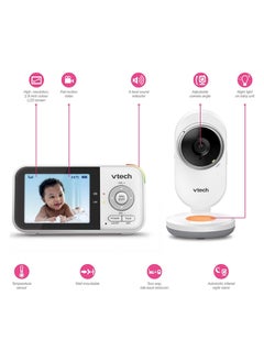 vtech شاشة فيديو Fix Cam مقاس 2.8 بوصة بدقة 270 بكسل مع إضاءة ليلية وبطارية 800 مللي أمبير في الساعة باللون الأبيض  - Image 3