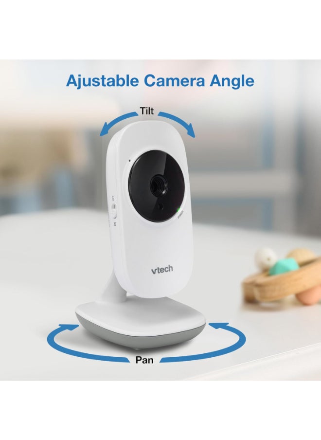 vtech - شاشة فيديو Fix Cam مقاس 2.8 بوصة بدقة 270 بكسل مع إضاءة ليلية وبطارية 800 مللي أمبير في الساعة باللون الأبيض - Image 1