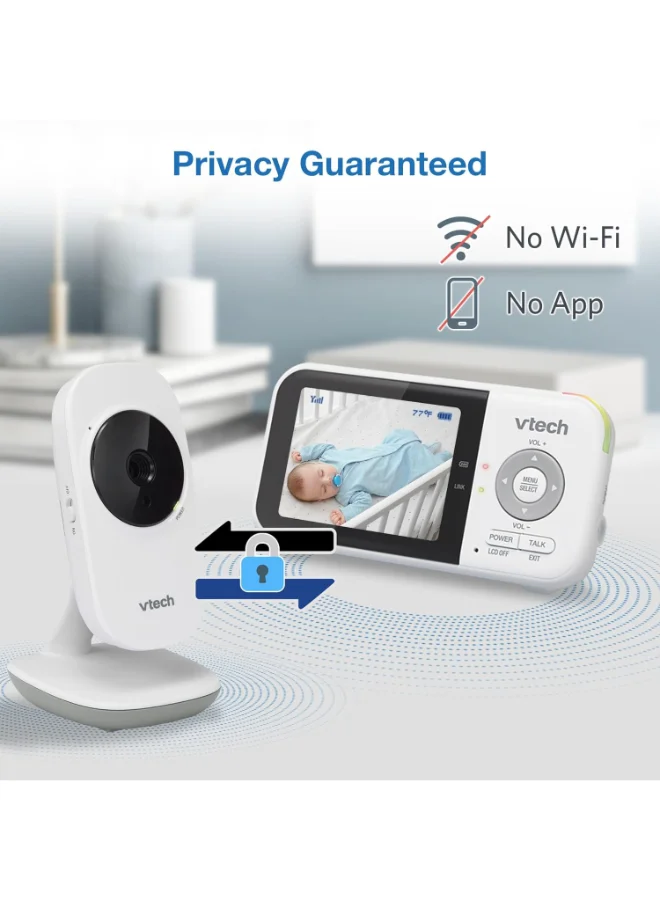 في تك VM819 Baby Monitor with Camera and Audio, 2.8” Screen Portable Baby Camera, Night Vision, 2-Way Audio, Temperature Sensor and Lullabies, Secure Transmission No WiFi, Ideal for Baby/Elderly/Pet