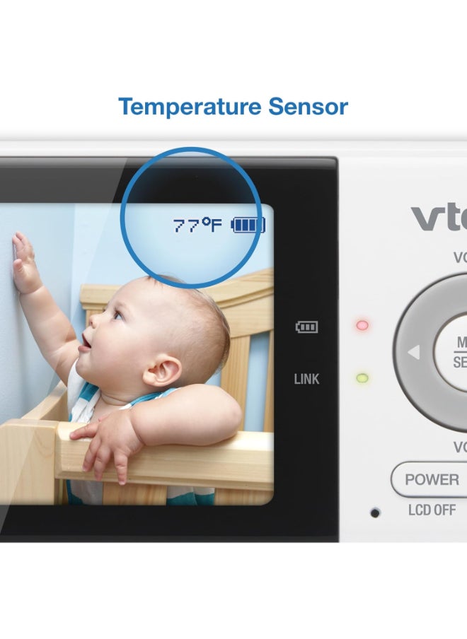 vtech - شاشة فيديو Fix Cam مقاس 2.8 بوصة بدقة 270 بكسل مع إضاءة ليلية وبطارية 800 مللي أمبير في الساعة باللون الأبيض - Image 1