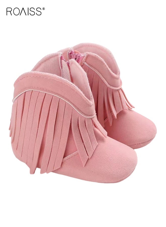 roaiss Baby Girls Cowboy Tassel Boots, Stylish Short Bootie with Side Zipper, Non-slip Crib Shoes for Toddlers, Suitable for Crawling, Walking and Playing - Image 1