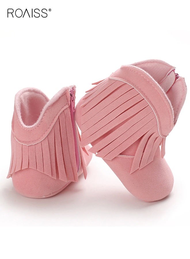 roaiss Baby Girls Cowboy Tassel Boots, Stylish Short Bootie with Side Zipper, Non-slip Crib Shoes for Toddlers, Suitable for Crawling, Walking and Playing - Image 2