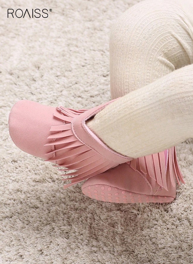 roaiss Baby Girls Cowboy Tassel Boots, Stylish Short Bootie with Side Zipper, Non-slip Crib Shoes for Toddlers, Suitable for Crawling, Walking and Playing - Image 3