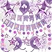 Douvelue Purple Birthday Decorations Happy Birthday Banner and Purple Star Balloons Glitter Hanging Stars with Hanging Swirls Circle Dot Paper Garland for Women Girls Party Decoration - Image 3