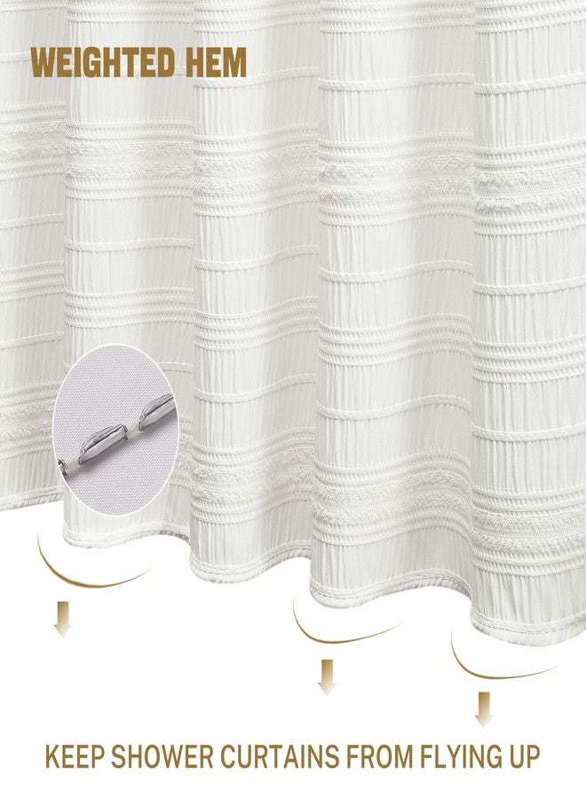 Siiluminisoy White Shower Curtain Fabric, White Textured Shower Curtain Farmhouse Cotton Blend Striped Shower Curtains for Bathroom Shabby Chic Rustic Decor 72" x 72" - Image 3