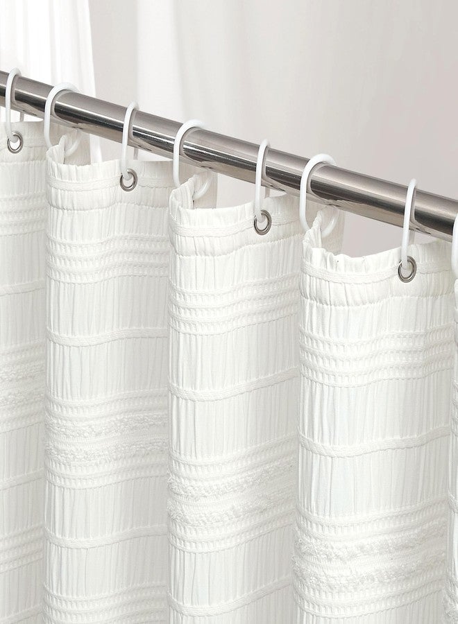 Siiluminisoy White Shower Curtain Fabric, White Textured Shower Curtain Farmhouse Cotton Blend Striped Shower Curtains for Bathroom Shabby Chic Rustic Decor 72" x 72" - Image 1