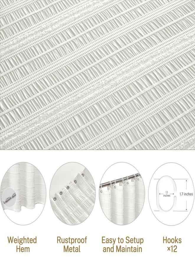Siiluminisoy White Shower Curtain Fabric, White Textured Shower Curtain Farmhouse Cotton Blend Striped Shower Curtains for Bathroom Shabby Chic Rustic Decor 72" x 72" - Image 4
