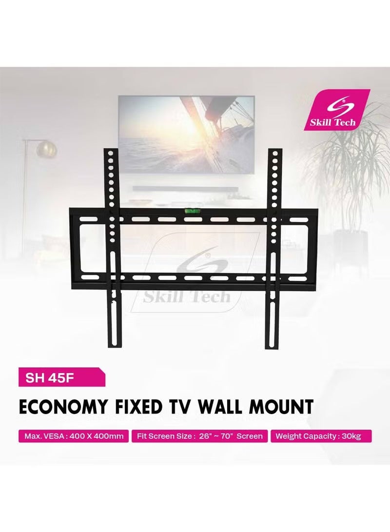 Skilltech SH 45F Fixed TV Wall Mount Bracket for 26-70 Inch LED/LCD Screens, VESA 400x400, Slim 30mm Profile, Max Load 30kg – Economic Series, Black - Image 2