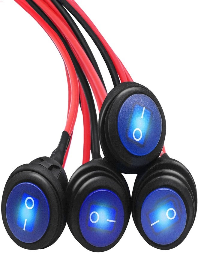 mankk 3 Pin 12V 20A ON/OFF Blue LED Illuminated SPST Round Rocker Switch with Pre-Soldered Wires 2 Position Switch for Car, Trucks Boats KCD1-5-101NW-BU-X - Image 1
