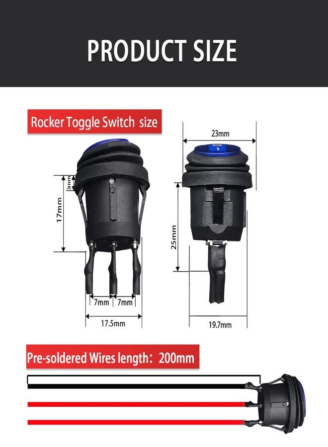 mankk 3 Pin 12V 20A ON/OFF Blue LED Illuminated SPST Round Rocker Switch with Pre-Soldered Wires 2 Position Switch for Car, Trucks Boats KCD1-5-101NW-BU-X - Image 2