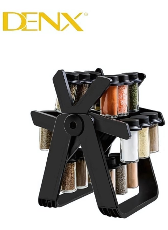Denx Rotating Spice Rack Organizer With 18 Glass Spice Jars, Spice Jar Set With 18 360 Degree Rotating Spice Jars, Wheel-Shaped Spice Bottle Set - Image 1