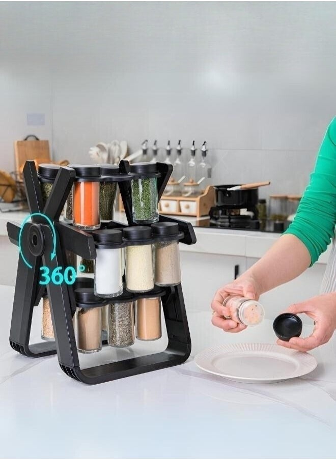 Denx Rotating Spice Rack Organizer With 18 Glass Spice Jars, Spice Jar Set With 18 360 Degree Rotating Spice Jars, Wheel-Shaped Spice Bottle Set - Image 4