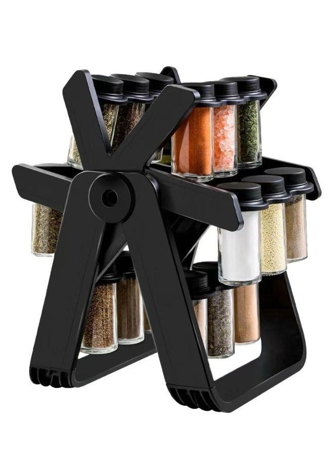 Denx Rotating Spice Rack Organizer With 18 Glass Spice Jars, Spice Jar Set With 18 360 Degree Rotating Spice Jars, Wheel-Shaped Spice Bottle Set - Image 3