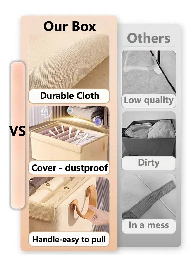 JOYYE 3 pcs Foldable Dustproof Cloth Storage Box with Transparent Cover & Steel-frame Structure & Handle | Washable Closet Drawer Organizer | Premium Fabric Baskets Bins Dividers, Using For Clothes Socks Underwear Accessories Pajamas Baby Cloths Diapers Towels in Home Office Bedroom (47*28*20cm, Beige) - Image 2
