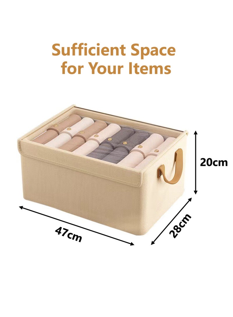 JOYYE 3 pcs Foldable Dustproof Cloth Storage Box with Transparent Cover & Steel-frame Structure & Handle | Washable Closet Drawer Organizer | Premium Fabric Baskets Bins Dividers, Using For Clothes Socks Underwear Accessories Pajamas Baby Cloths Diapers Towels in Home Office Bedroom (47*28*20cm, Beige) - Image 3
