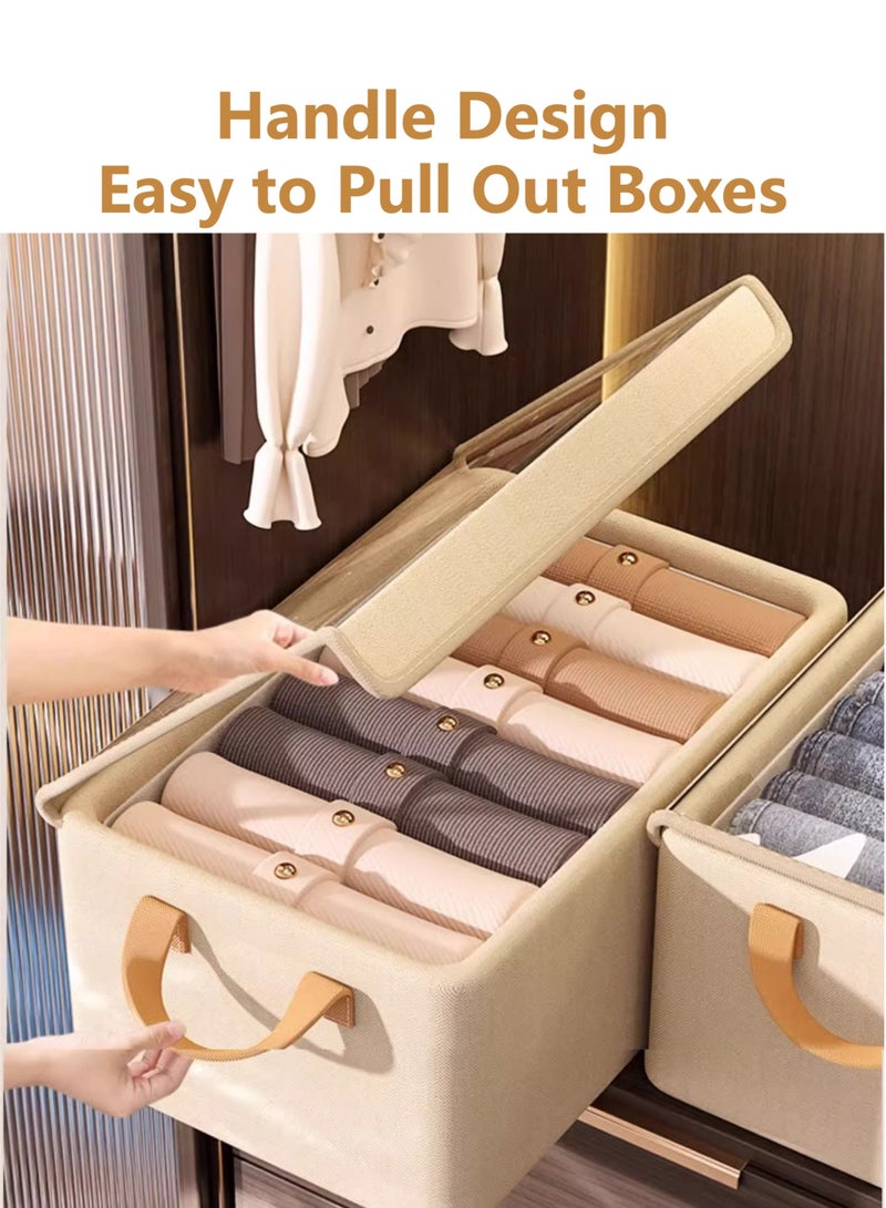 JOYYE 3 pcs Foldable Dustproof Cloth Storage Box with Transparent Cover & Steel-frame Structure & Handle | Washable Closet Drawer Organizer | Premium Fabric Baskets Bins Dividers, Using For Clothes Socks Underwear Accessories Pajamas Baby Cloths Diapers Towels in Home Office Bedroom (47*28*20cm, Beige) - Image 4