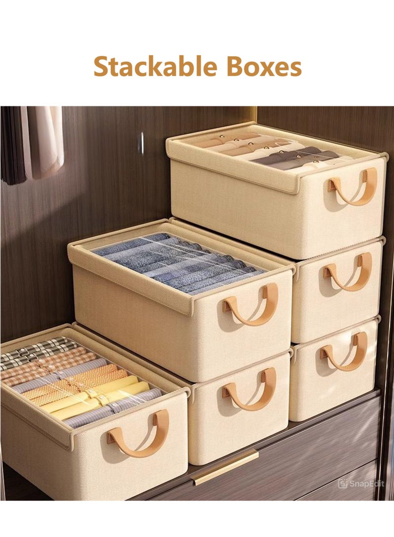 JOYYE 3 pcs Foldable Dustproof Cloth Storage Box with Transparent Cover & Steel-frame Structure & Handle | Washable Closet Drawer Organizer | Premium Fabric Baskets Bins Dividers, Using For Clothes Socks Underwear Accessories Pajamas Baby Cloths Diapers Towels in Home Office Bedroom (47*28*20cm, Beige) - Image 5