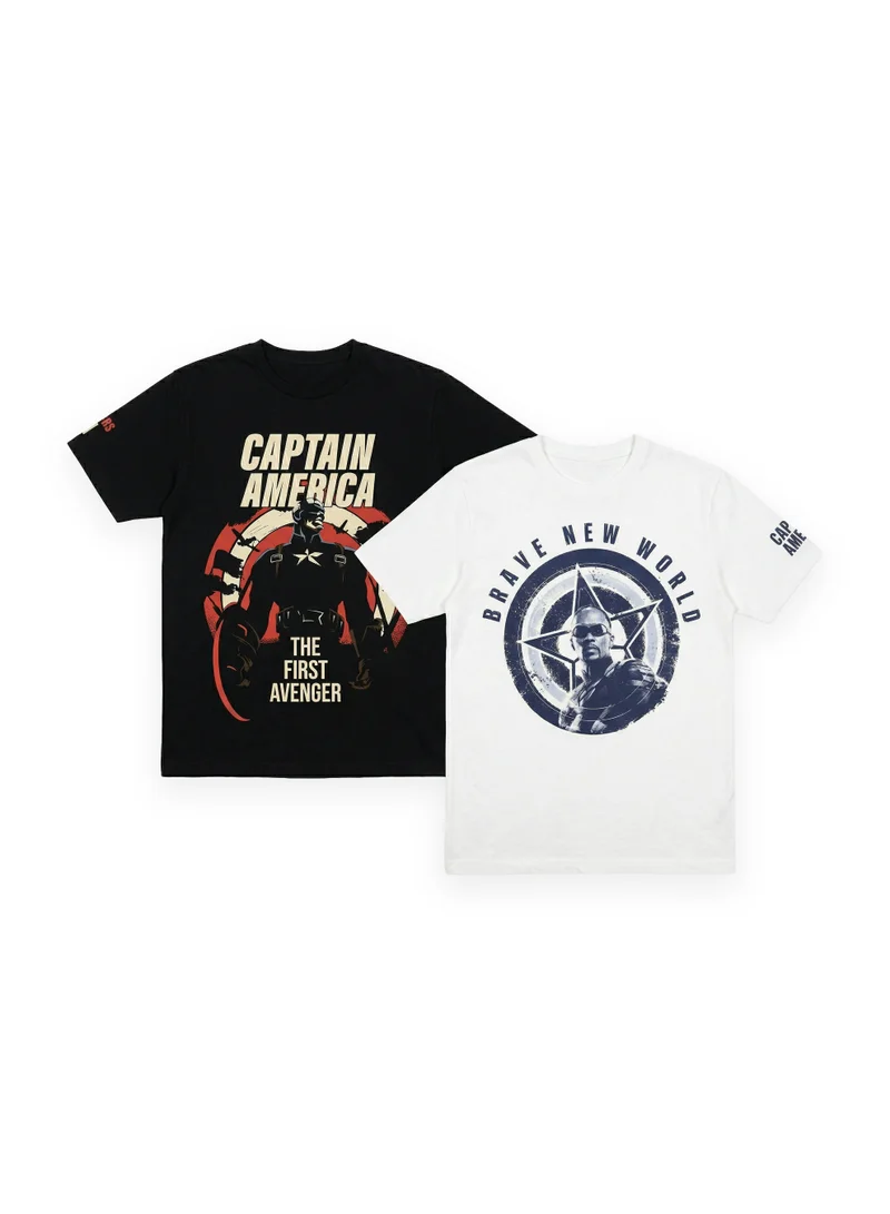 مارفل Marvel Captain America Men’s Graphic Printed T-Shirt (Pack of 2)