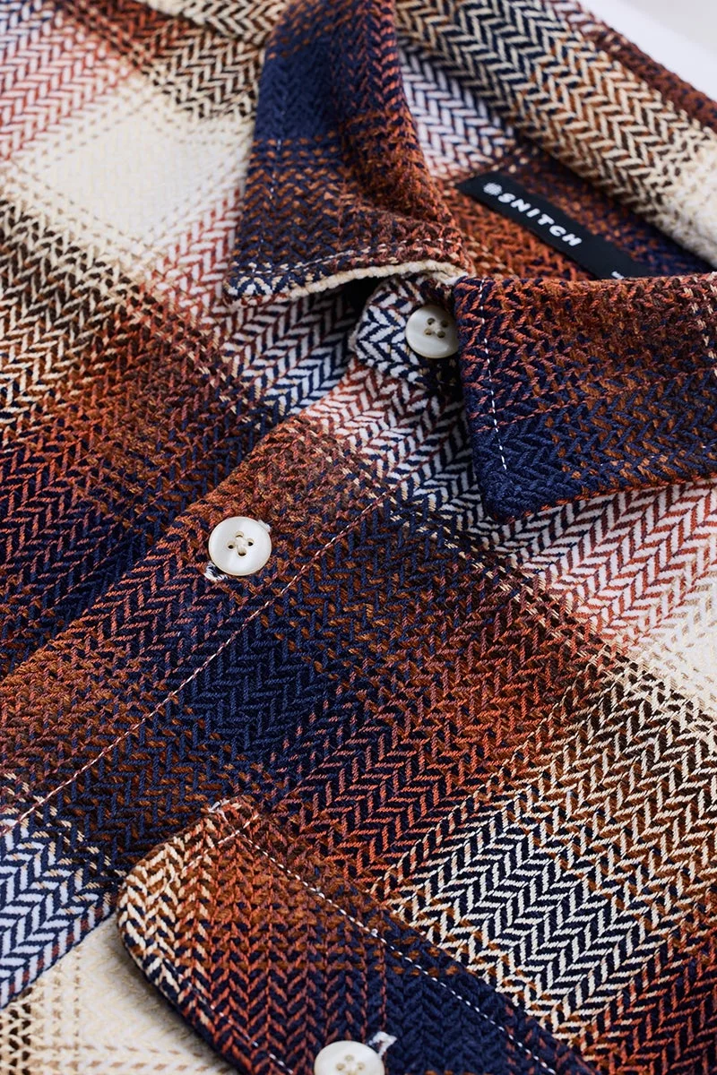 SNITCH Brown Checks Relaxed Fit Overshirt