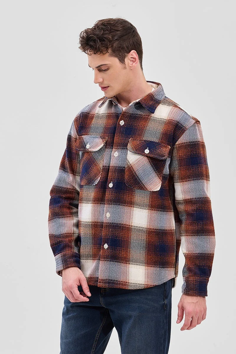 SNITCH Brown Checks Relaxed Fit Overshirt