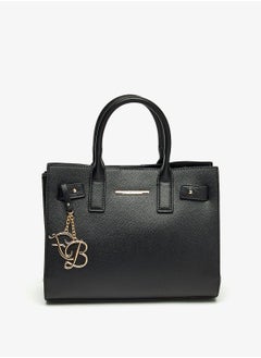 Solid Tote Bag with Detachable Strap and Tag Detail