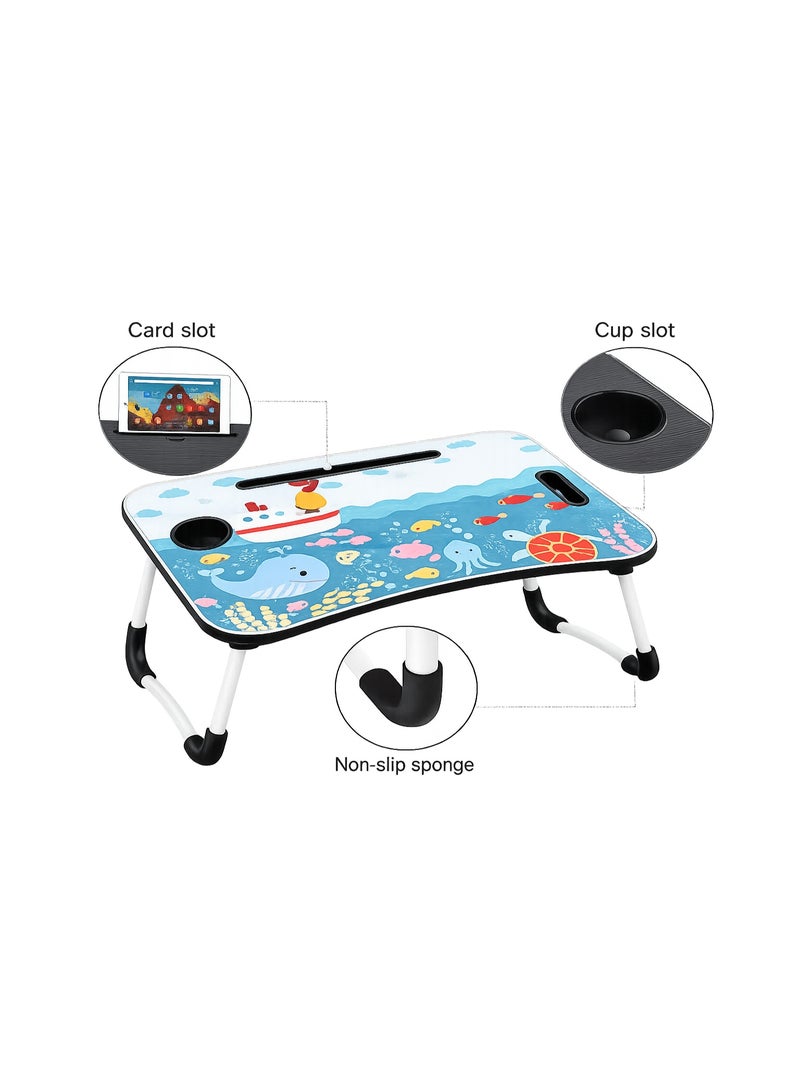 NUZKI Portable Folding Laptop Table With iPad And Cup Holder  Multi-functions Study Table, Bed Laptop Table 28x60x40cm - Image 5