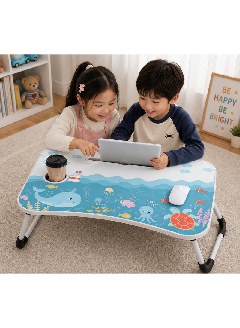 NUZKI Portable Folding Laptop Table With iPad And Cup Holder  Multi-functions Study Table, Bed Laptop Table 28x60x40cm - Image 2