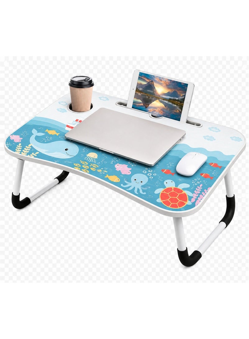 NUZKI Portable Folding Laptop Table With iPad And Cup Holder  Multi-functions Study Table, Bed Laptop Table 28x60x40cm - Image 4