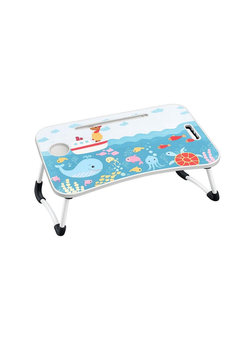 NUZKI Portable Folding Laptop Table With iPad And Cup Holder  Multi-functions Study Table, Bed Laptop Table 28x60x40cm - Image 1