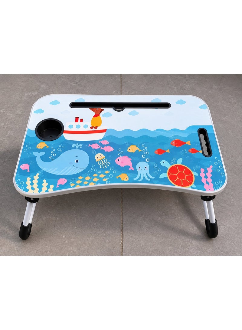 NUZKI Portable Folding Laptop Table With iPad And Cup Holder  Multi-functions Study Table, Bed Laptop Table 28x60x40cm - Image 3