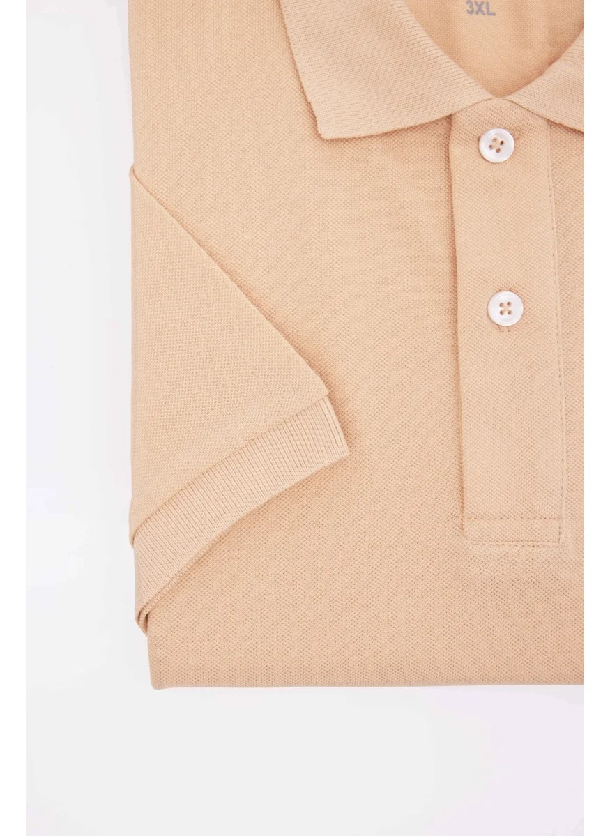 Tudors Men's Big Size Plus Size 100% Cotton Plain Pique Beige Polo Neck T-Shirt