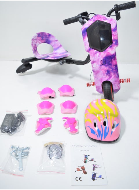 Electric Scooter Drift Small with a Power of 36 Volts with a Helmet Protection for the Knees Elbows and Wrists. It has Two Esper Keys and Wonderful Lighting Under the Seat and From the Front